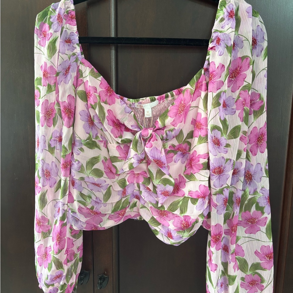 Giani Bernini Pink and Green Floral Blouse